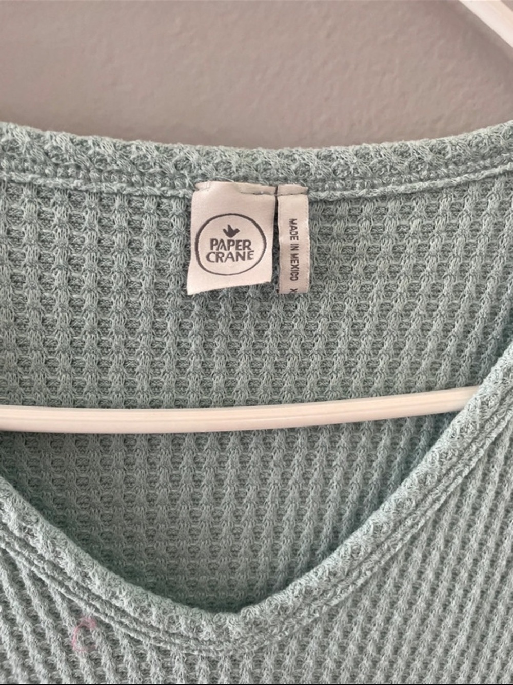 Paper Crane Sage Green Waffle V-Neck Top - Picture 3 of 3